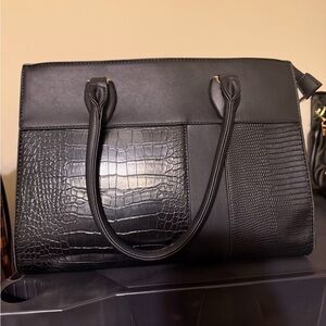 Black Faux Leather Structured Tote Bag